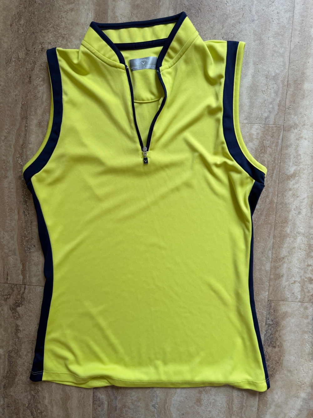 Callaway Neon Yellow Sleeveless Golf Top with Navy Trim
